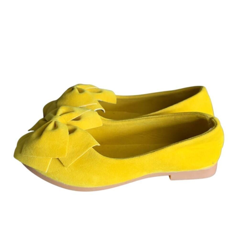 Shin Shang Xiu Xian Girl's Size 34/2.5 Yellow Felt Bow Flat Shoes